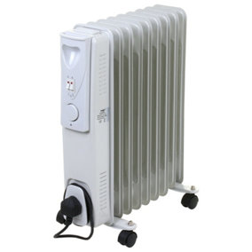 NRG Oil Filled Radiator 9 Fin 2000W Electric Portable Heater 3 Settings Thermostat White