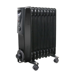 NRG Oil Filled Radiator 9 Fin 2000W Portable Electric Heater 3 Heat Thermostat Black