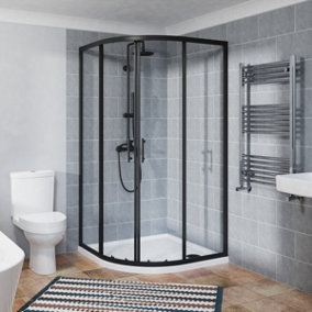 NRG Quadrant Shower Enclosure Corner Entry Sliding Door Easy Clean Glass - 1000mmx1000mm Matte Black
