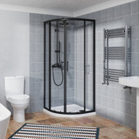 NRG Quadrant Shower Enclosure Corner Entry Sliding Door Easy Clean Glass - 760mmx760mm Matte Black