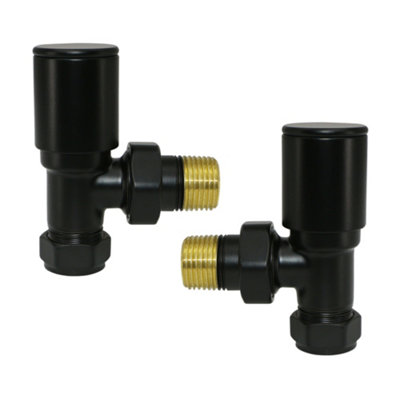 NRG Radiator Valve 15mm Manual Angled Valves One Pair Black