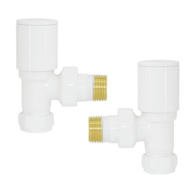 NRG Radiator Valve 15mm Manual Angled Valves One Pair White