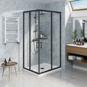 NRG Rectangular Shower Enclosure Corner Entry Sliding Door Easy Clean Glass - 1000mmx800mm Matte Black