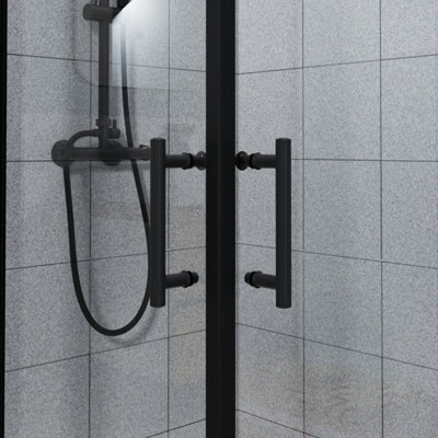 NRG Rectangular Shower Enclosure Corner Entry Sliding Door Easy Clean Glass - 1000mmx800mm Matte Black - 3