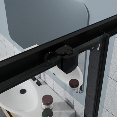 NRG Rectangular Shower Enclosure Corner Entry Sliding Door Easy Clean Glass - 1000mmx800mm Matte Black - 4