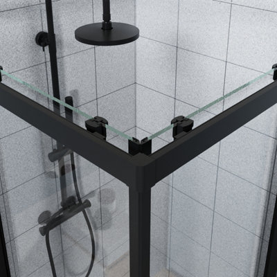 NRG Rectangular Shower Enclosure Corner Entry Sliding Door Easy Clean Glass - 1000mmx800mm Matte Black - 5