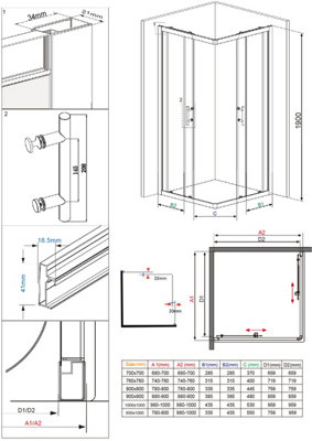 NRG Rectangular Shower Enclosure Corner Entry Sliding Door Easy Clean Glass - 1000mmx800mm Matte Black - 6