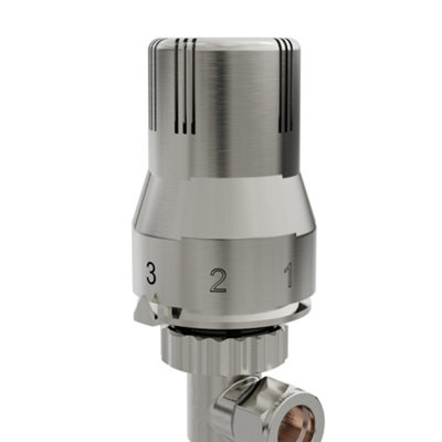 NRG Satin Nickel Angled TRV Thermostatic Radiator Valve and lockshield Valve 15mm x 1/2" - 4