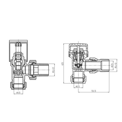 NRG Satin Nickel Angled TRV Thermostatic Radiator Valve and Manual Angled Valve 15mm x 1/2" - 5