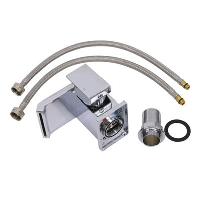 NRG Square Basin Mixer Taps Bathroom Chrome Brass Single Sink Side Lever Faucet - 5