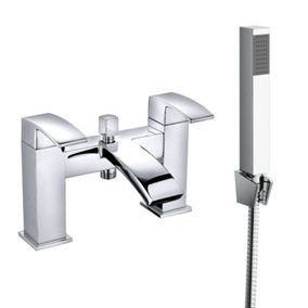 NRG Square Bath Shower Mixer Tap Chrome and Hand Held Shower Head