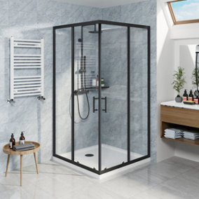 NRG Square Shower Enclosure Corner Entry Sliding Door Easy Clean Glass - 1000mmx1000mm Matte Black