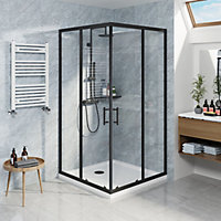 NRG Square Shower Enclosure Corner Entry Sliding Door Easy Clean Glass - 900mmx900mm Matte Black