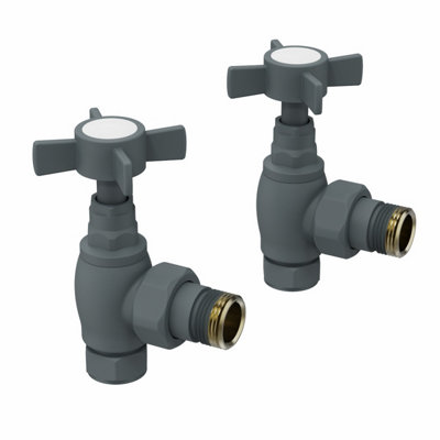 NRG Towel Radiator Rail Valves Anthracite Angled Central Heating Taps 15mm (Pair)