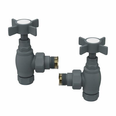NRG Towel Radiator Rail Valves Anthracite Angled Central Heating Taps 15mm (Pair)