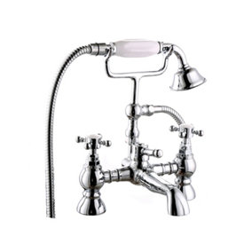 NRG Traditional Bath Shower Filler Mixer Tap & Bathroom Shower Head Set Chrome Brass