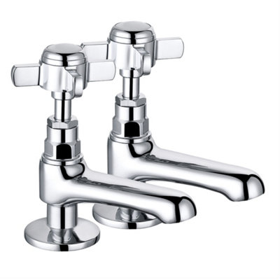 NRG Traditional Bathroom Twin Hot & Cold Basin Sink Taps Cross Handle ...