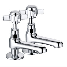 NRG Traditional Bathroom Twin Hot & Cold Basin Sink Taps Cross Handle