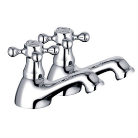 NRG Traditional Chrome Hot & Cold Bath Tap Twin Bathroom Sink Cross Handle