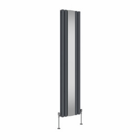 NRG Vertical Radiator Double Oval Column Central Heating Radiator with Mirror Anthracite 1800 x 380mm
