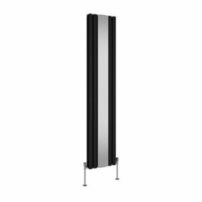 NRG Vertical Radiator Double Oval Column Central Heating Radiator with Mirror Black 1800 x 380mm