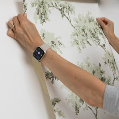 Nu Wallpaper Alder Sage Self Adhesive Wallpaper 5.49m(L) 52.07cm(W)