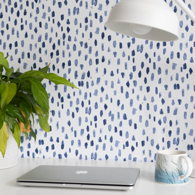 Nu Wallpaper Bindu Blue Self Adhesive Wallpaper 5.49m(L) 52.07cm(W)