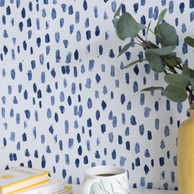Nu Wallpaper Bindu Blue Self Adhesive Wallpaper 5.49m(L) 52.07cm(W)