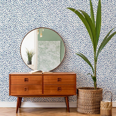 Nu Wallpaper Bindu Blue Self Adhesive Wallpaper 5.49m(L) 52.07cm(W)