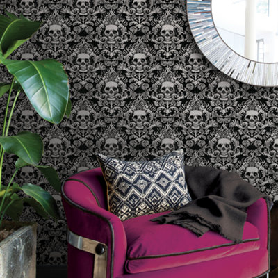 Nu Wallpaper Fieri Black Self Adhesive Wallpaper 5.49m(L) 52.07cm(W)