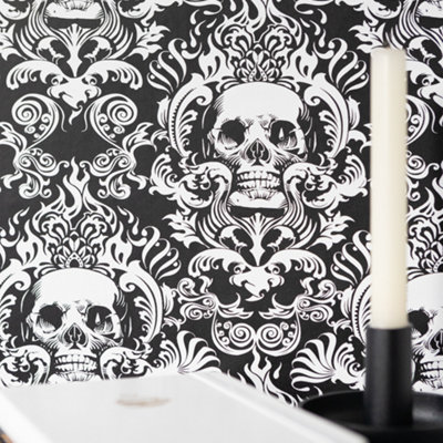 Nu Wallpaper Fieri Black Self Adhesive Wallpaper 5.49m(L) 52.07cm(W)