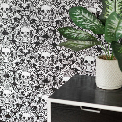Nu Wallpaper Fieri Black Self Adhesive Wallpaper 5.49m(L) 52.07cm(W)