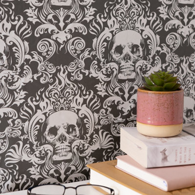 Nu Wallpaper Fieri Grey Self Adhesive Wallpaper 5.49m(L) 52.07cm(W)