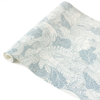 Nu Wallpaper Gato Garden Blue Self Adhesive Wallpaper 5.49m(L) 52.07cm(W)