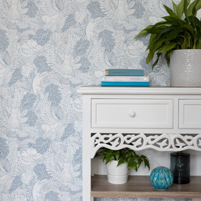 Nu Wallpaper Gato Garden Blue Self Adhesive Wallpaper 5.49m(L) 52.07cm(W)