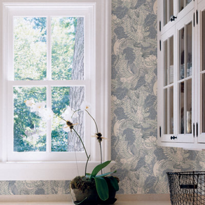 Nu Wallpaper Gato Garden Blue Self Adhesive Wallpaper 5.49m(L) 52.07cm(W)