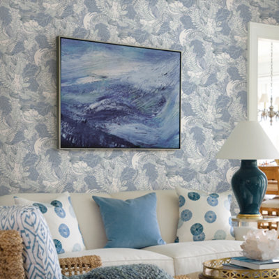 Nu Wallpaper Gato Garden Blue Self Adhesive Wallpaper 5.49m(L) 52.07cm(W)