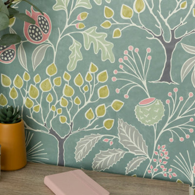 Nu Wallpaper Groovy Garden Green Self Adhesive Wallpaper 5.49m(L) 52.07cm(W)
