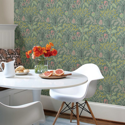 Nu Wallpaper Groovy Garden Green Self Adhesive Wallpaper 5.49m(L) 52.07cm(W)