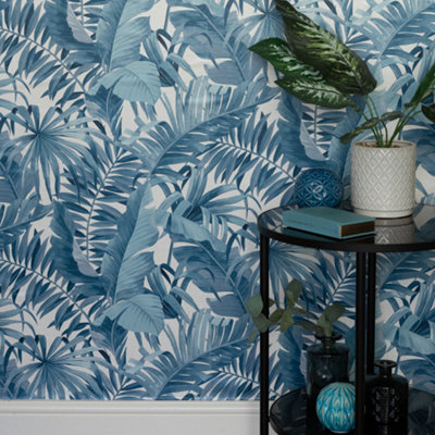 Nu Wallpaper Maui Blue Self Adhesive Wallpaper 5.49m(L) 52.07cm(W)