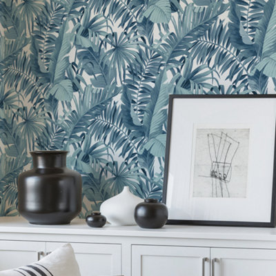 Nu Wallpaper Maui Blue Self Adhesive Wallpaper 5.49m(L) 52.07cm(W)