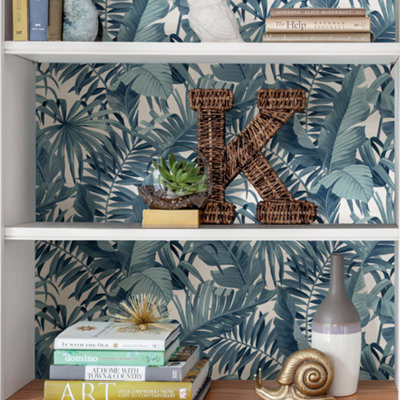 Nu Wallpaper Maui Blue Self Adhesive Wallpaper 5.49m(L) 52.07cm(W)