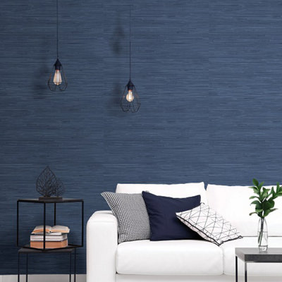 Nu Wallpaper Seagrass Indigo Self Adhesive Wallpaper 5.49m(L) 52.07cm(W)