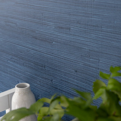 Nu Wallpaper Seagrass Indigo Self Adhesive Wallpaper 5.49m(L) 52.07cm(W)