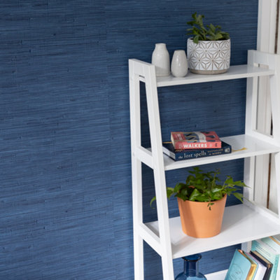 Nu Wallpaper Seagrass Indigo Self Adhesive Wallpaper 5.49m(L) 52.07cm(W)