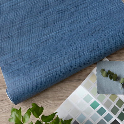 Nu Wallpaper Seagrass Indigo Self Adhesive Wallpaper 5.49m(L) 52.07cm(W)