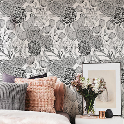 Nu Wallpaper Secret Black Self Adhesive Wallpaper 5.49m(L) 52.07cm(W)