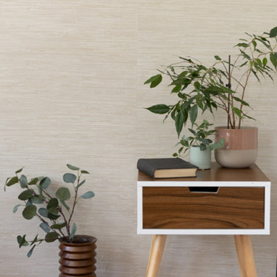 Nu Wallpaper Tibetan Grasscloth Cream Self Adhesive Wallpaper 5.49m(L) 52.07cm(W)