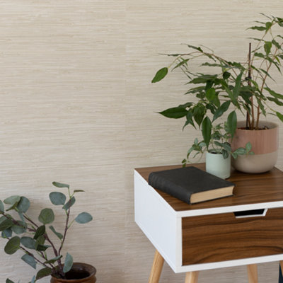 Nu Wallpaper Tibetan Grasscloth Cream Self Adhesive Wallpaper 5.49m(L) 52.07cm(W)