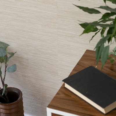 Nu Wallpaper Tibetan Grasscloth Cream Self Adhesive Wallpaper 5.49m(L) 52.07cm(W)